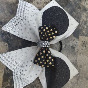 Black and White MINNIE MOUSE Hair Bow with Gold Polka Dots
